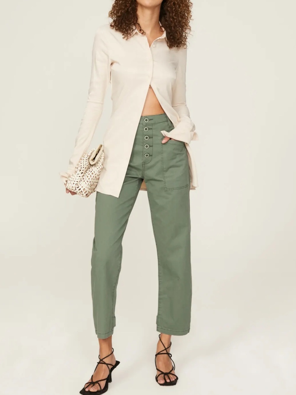 Pistola Tammy High Rise Pants Green Button Fly Cotton Size 28
